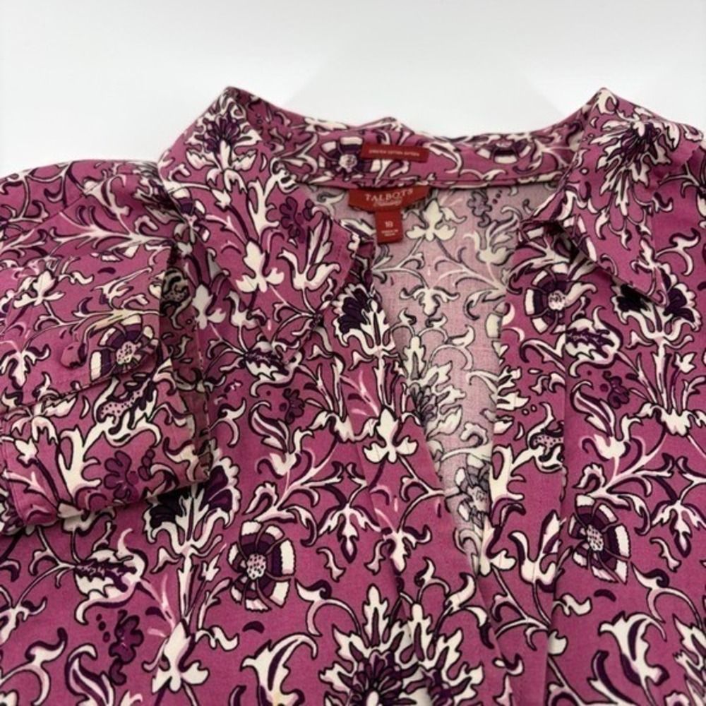 Talbots Stretch Cotton Sateen Button Down Shirt Floral Paisley Pink Purple‎ 18